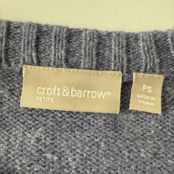 Women's Petite S Christmas Wool Blend Embroidered Snowmen Full Zip Cardigan Blue - Picture 4 of 10